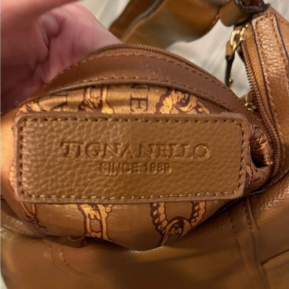 NWOT TIGNANELLO brown pebbled leather shoulder bag - Picture 5 of 8